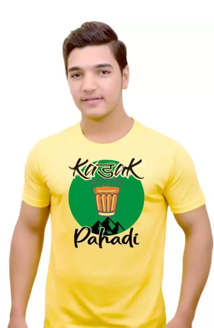 Pahadi T-Shirt for Men and Women| Casual Half Sleeve Round Neck T-Shirt |Printed Graphics Kadak Pahadi|