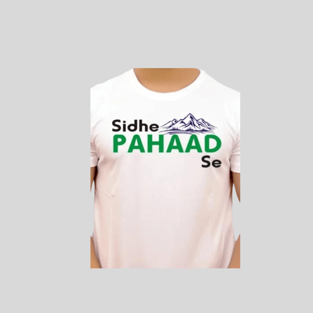 Pahadi White Polyester T-Shirt Printed Graphics Sidhe Pahadi se