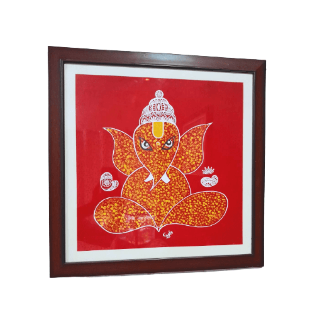 Aipan Ganesha Wall Hanging Frame | Hand Painted Wall Art |