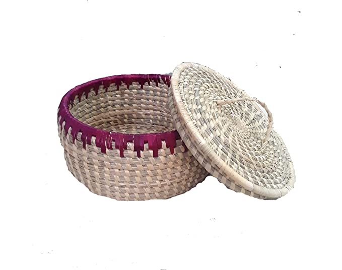Baaduli Handcrafted Natural Storage Basket | Natural Fiber Chapati Basket with Lid|