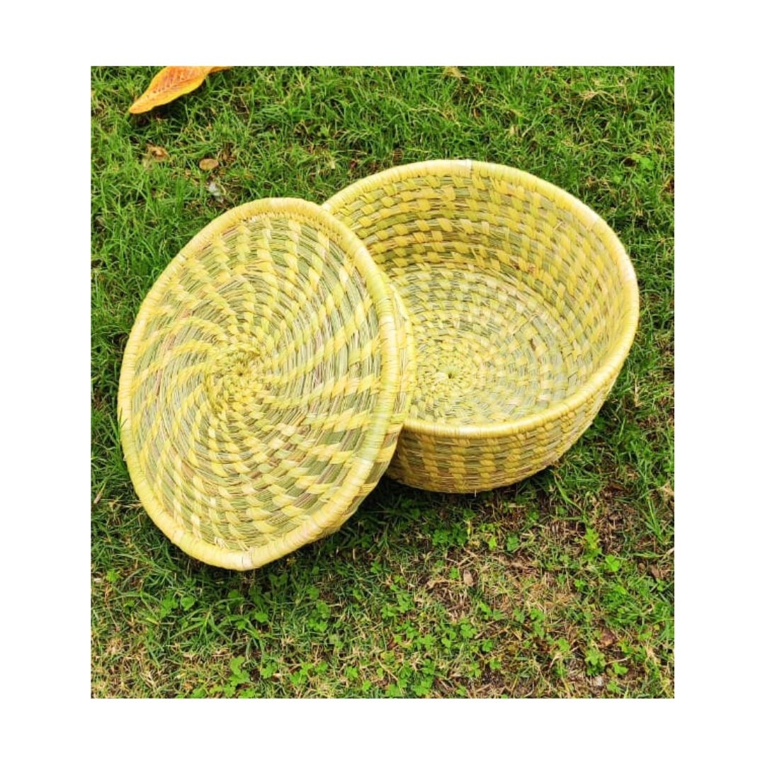 Baaduli Handcrafted Natural Fiber Chapati Basket with Lid