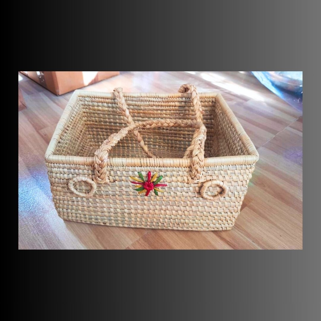 Baaduli- Munj/Kansgrass Medium Rectangular Multipurpose Natural Storage Utility & Hamper Basket with Handle