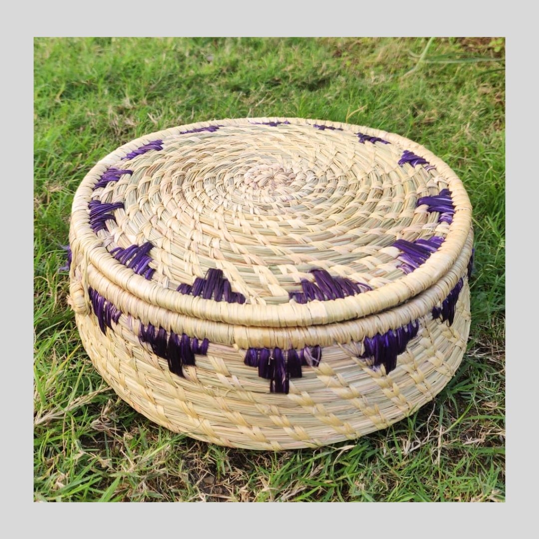 Baaduli Handcrafted Natural Fiber Chapati Basket with Lid