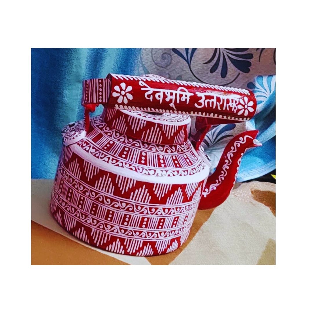 Handmade Aipan Kettle | Decoration And Gift ( Aluminium Kettle ) | Uttarakhand Aipan