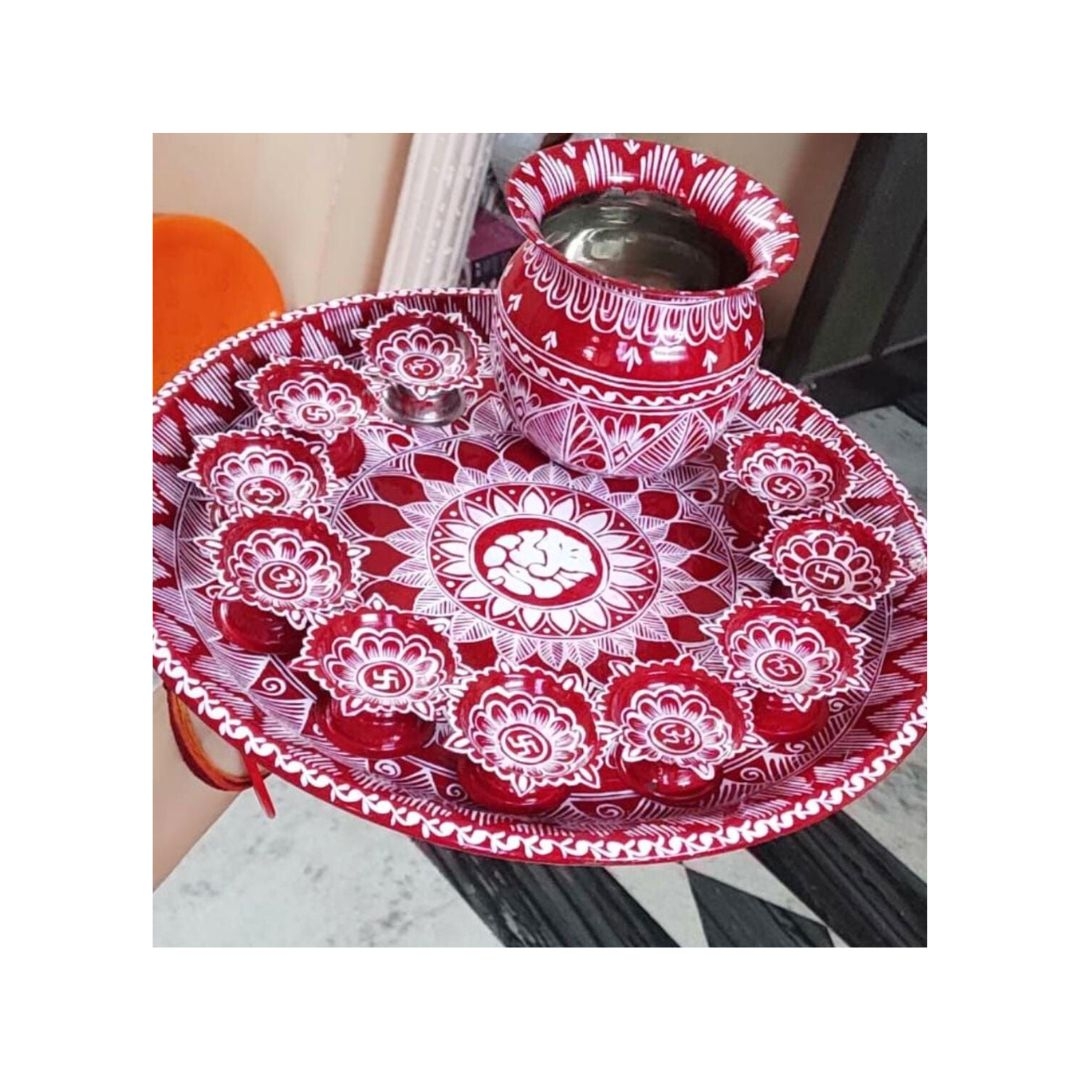AipanThal Kalash Diye |10*10 inch Thaal Small lota Steel diya 6 |
