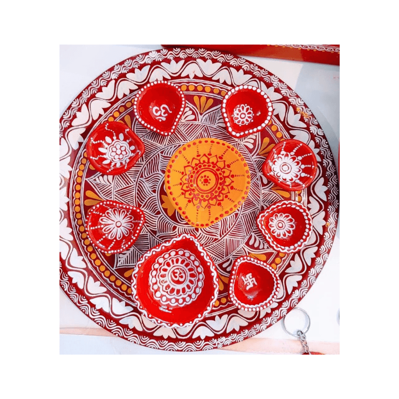 Aipan Pooja Thal With 6 Diyas 