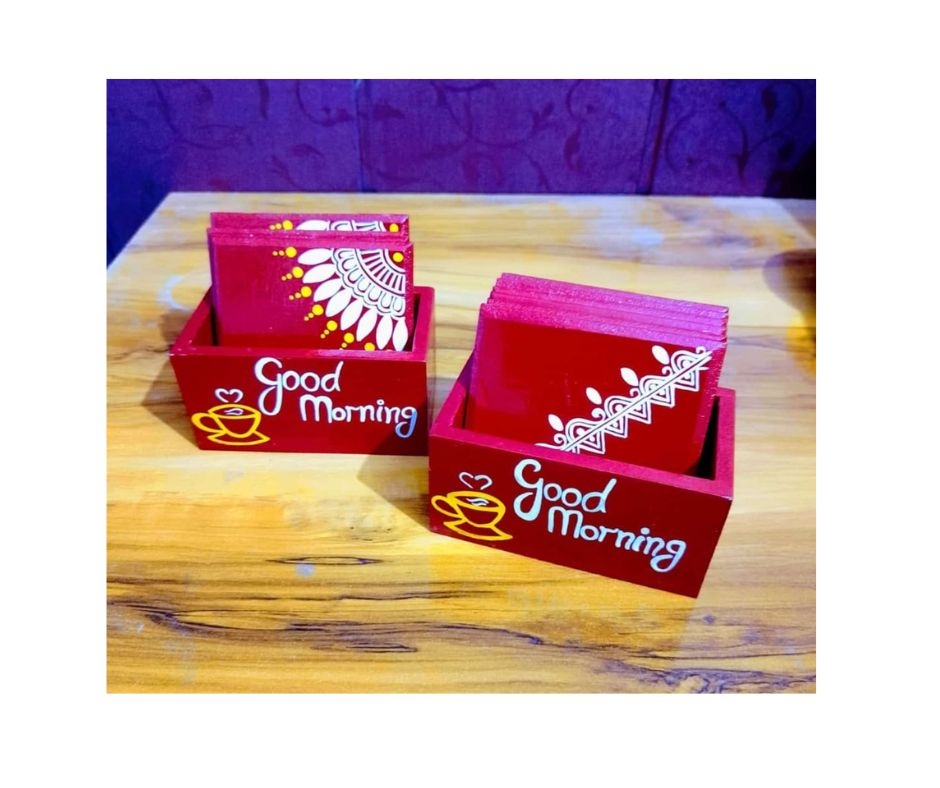 Aipan Art Wooden Tea Coaster Set