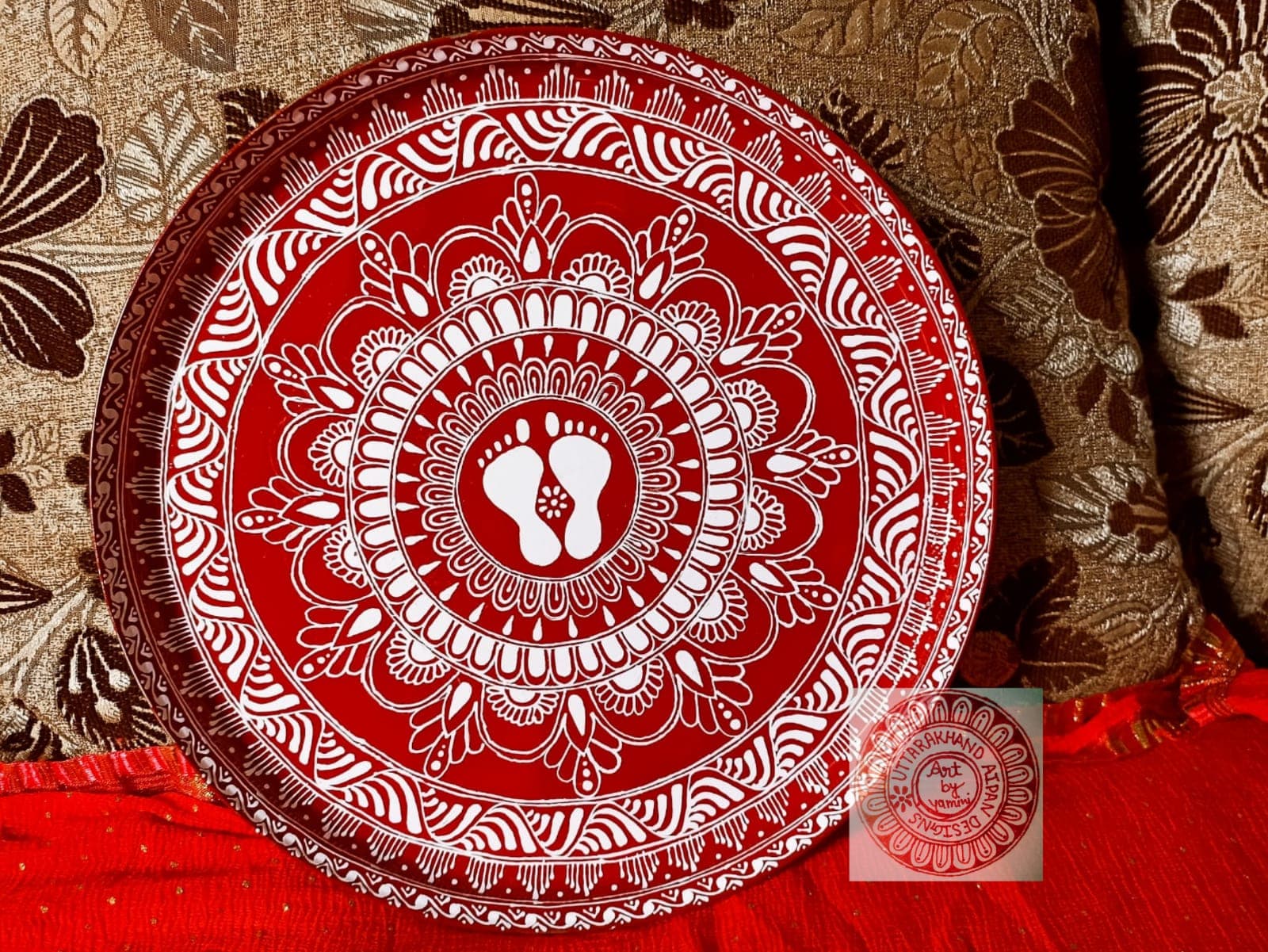 Hand Painted Decorative Pooja Thali | 12x12 Inch